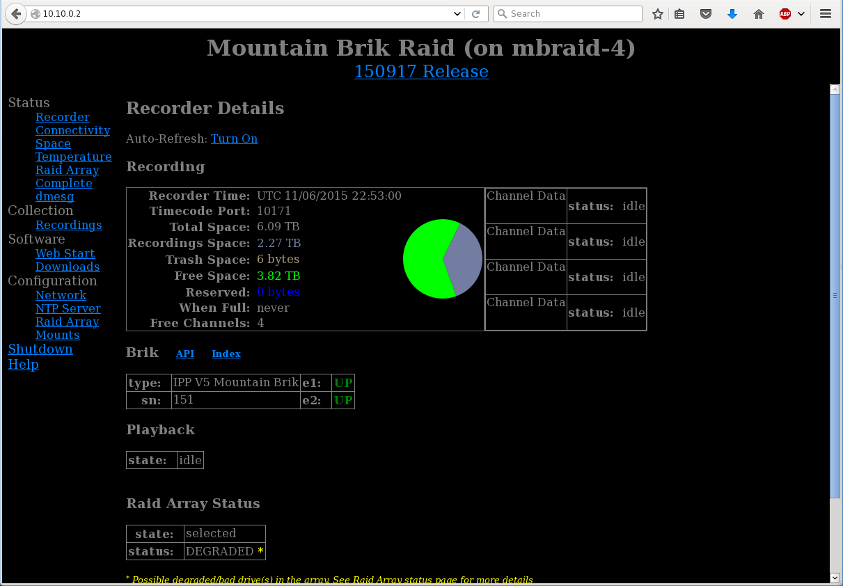 MountainBrik RAID Control Page